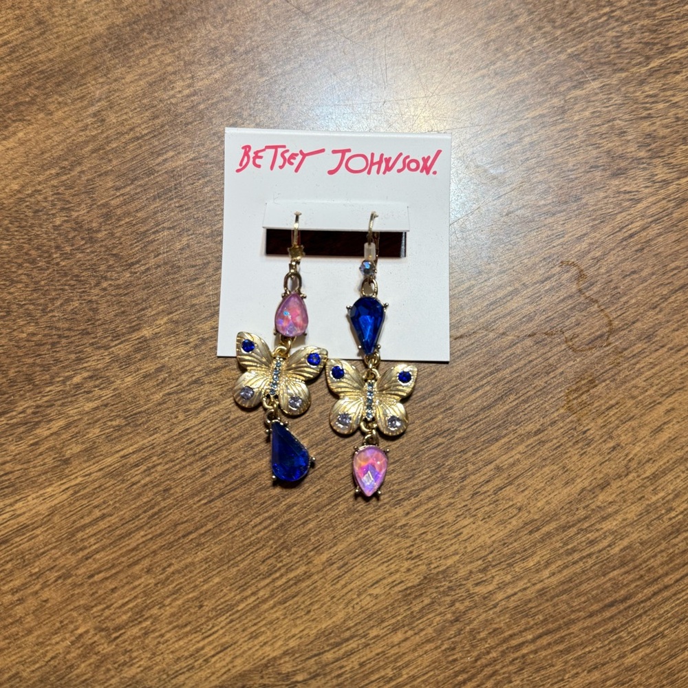 Betsey Johnson Butterfly Earrings with Pink and Blue Accents